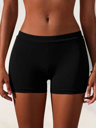 Academia Ribbed Knit Ribbed School/College Women's Safety Shorts Leggings