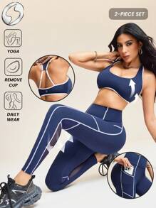 Innovista Innovista Sculpt & Ultra Sports Set,Navy Blue And White,Summer,Athleisure,Gym Active 2pieces Sets,Workout Bra & High Rise Leggings,Squat Free,Buttery Soft - Blue - View 3