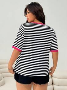 Solflare Camiseta de manga corta de talla grande para mujer, con bolsillo y diseño de rayas y parches, para verano - Multicolor - Ver 3