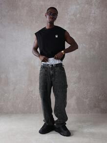 SUMWON Áo ba lỗ không tay thường ngày tập thể dục cơ bắp cơ bản thoải mái phong cách đường phố hiện đại trang phục đô thị thiết yếu lễ hội mùa hè - màu đen - Xem 3