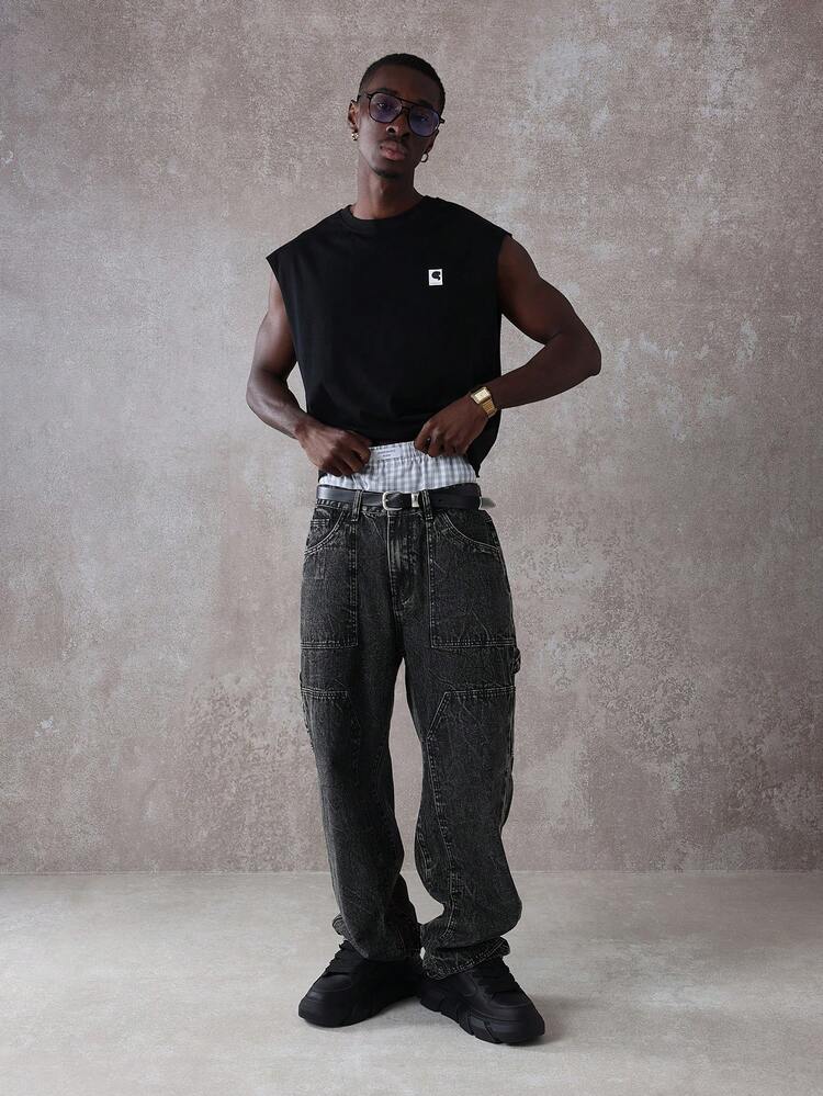 SUMWON Áo ba lỗ không tay thường ngày tập thể dục cơ bắp cơ bản thoải mái phong cách đường phố hiện đại trang phục đô thị thiết yếu lễ hội mùa hè - màu đen - Xem 3