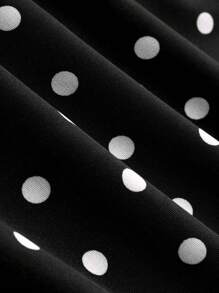 SHEIN Clasi 大码波尔卡圆点前系带夏季休闲时尚吊带连衣裙 - 黑與白 - 查看 4