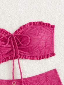 Swim Mod 2pcs Women's Textured Elegant Strapless Swimsuit Set For Summer Beach Vacation - Hot Pink - View 5