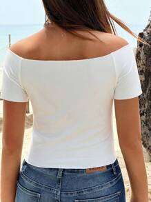 INAWLY 大码女式夏季豹纹星星印花露肩短袖短款上衣