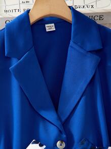 2pcs/Set Tween Girl Floral Print Pleated Slip Dress & Elegant Jacket - Royal Blue - View 6