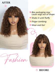 Wear & Go 卷发鲍勃假发带刘海真人发挑染无胶迷你蕾丝短卷发鲍勃刘海假发 10-14 英寸 - S4/30/27 - 查看 8