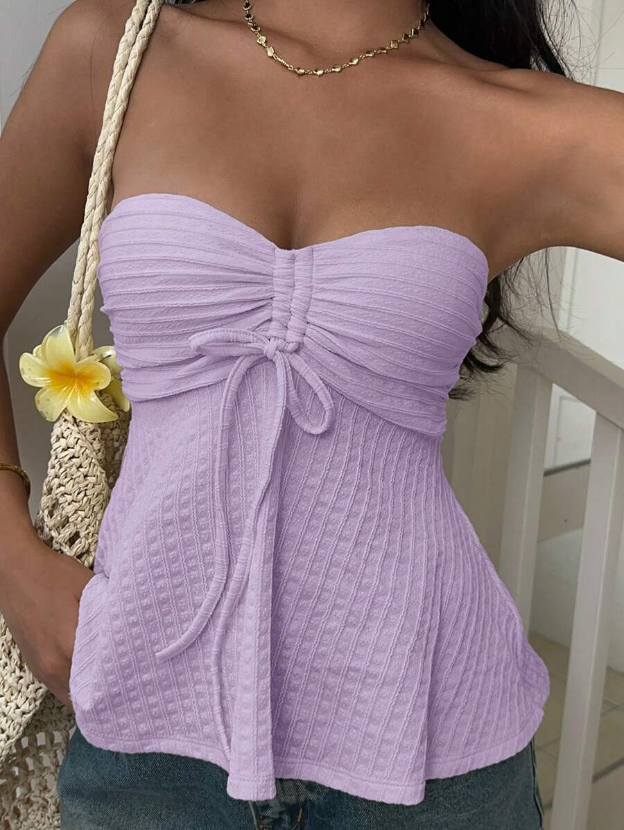 SHEIN EZwear Top tubo de punto morado para mujer - Lila Púrpura - Ver 1