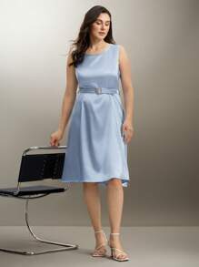 SHEIN Clasi Elegantes Alltagskleid aus reiner Satin-Qualität für Damen in Große Größen - Blau - Übersicht 6