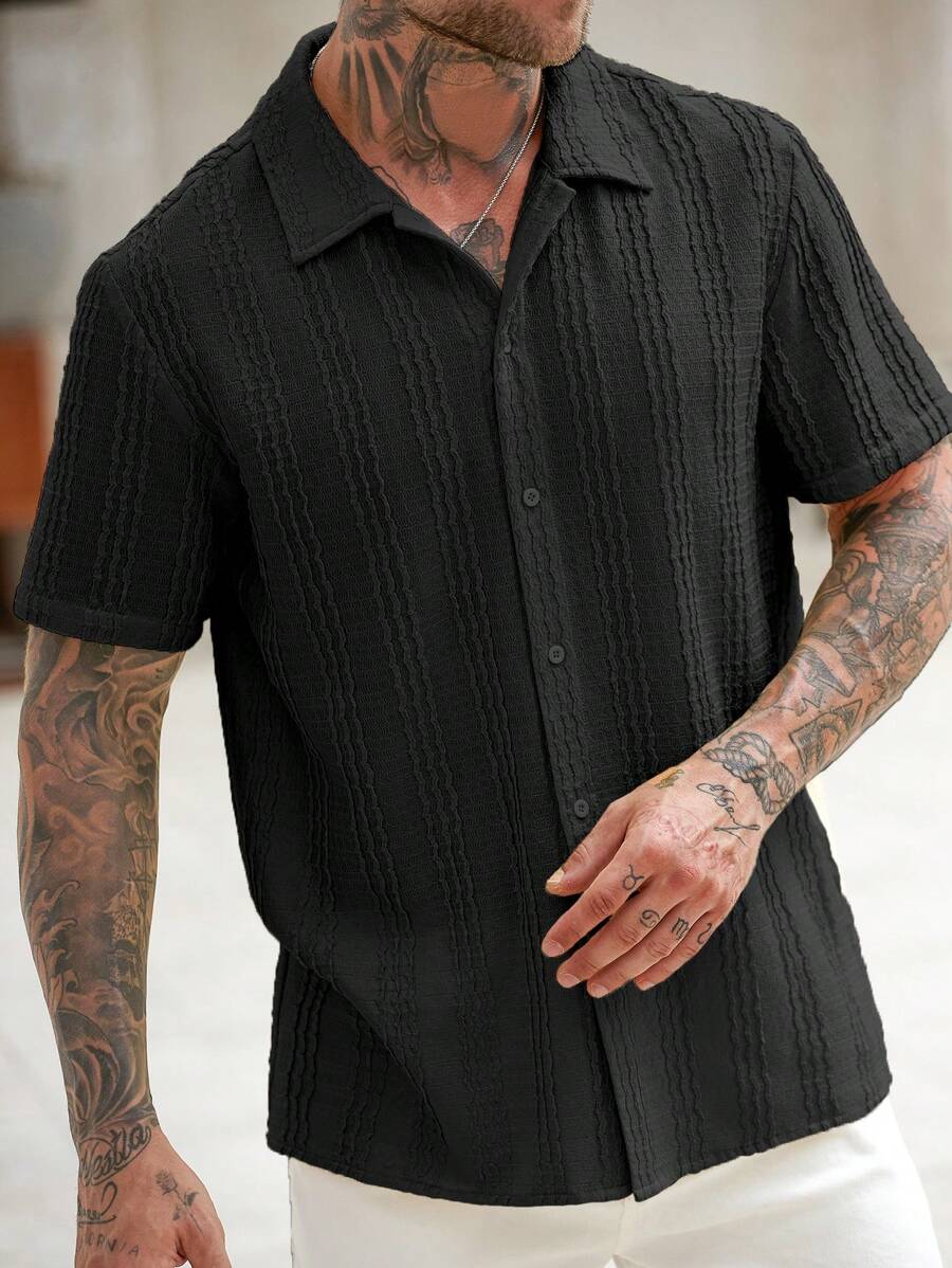 Manfinity RSRT Men's Casual Summer 3-Color Pleated Short Sleeve Shirt - Black - View 1