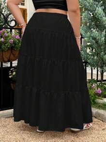 SHEIN EZwear Falda suelta con volantes de talla grande en negro, para vacaciones, primavera/verano - Negro - Ver 2
