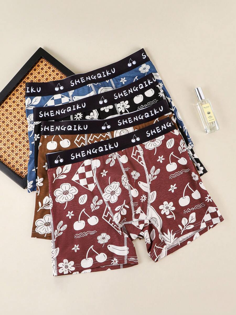 4pcs/Pack Fruit Printed Boxer Briefs For Teenagers - Multicolor - View 1