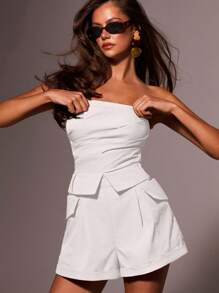 Athîral Damen modische einfarbige Bandeau-Jumpsuit für den Sommer