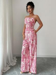 Breezaya Paisley Bohemian Print Jumpsuit - Pink - View 5