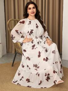 Graceveil Plus Size Spring/Summer Floral Print Chiffon Loose, Conservative And Elegant Dress - Multicolor - View 3