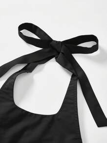 SHEIN Maija Top de mujer de estilo urbano suelto con volantes en el bajo, sin espalda y con cuello halter, versátil para uso casual, de negocios, vacaciones, invitada de boda, sin tirantes - Negro - Ver 10
