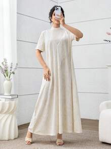 Yasmyna 2025夏季新款阿拉伯风宽松休闲长款女士连衣裙，优雅大方 - 杏色 - 查看 7
