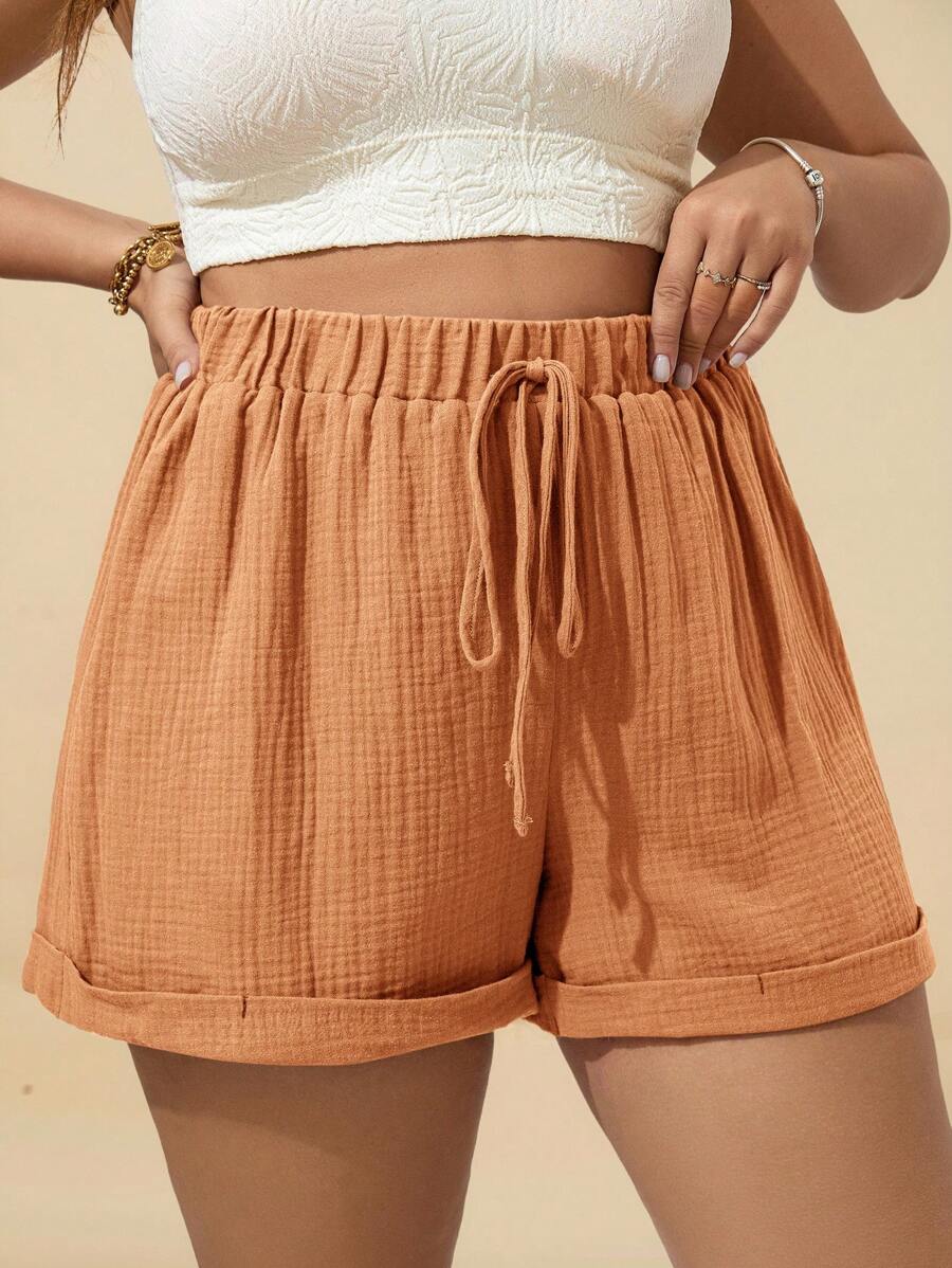 Travachic 加腰卷边短裤春假短裤 - 橘色 - 查看 1