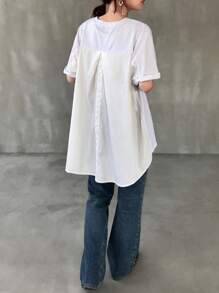 FRIFUL 女士休闲撞色拼接蝙蝠袖 T 恤，夏季 - 白色 - 查看 6