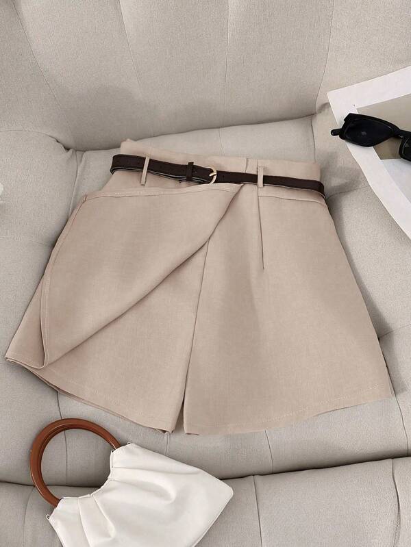 Franclia Damen Große Größen, elegante Shorts mit Gürtel-Dekoration, geeignet für den Weg zur Arbeit, Ausflüge, Sommer, Büro, Partys, Lässig Tragen