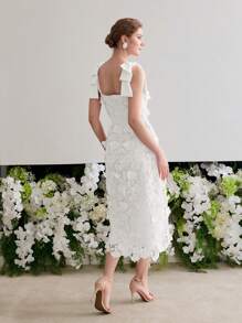 MOTF Soiréza 凸纹蕾丝蝴蝶结肩部鸡尾酒礼服 - 白色 - 查看 5