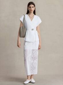 Briarwyn Women's Solid Color Overlap V-Neck Batwing Short Sleeve Lightweight Jacket Summer Fall Women Clothes Old Money Clothes Business Casual Woman All White Party Women Going Out Tops Women