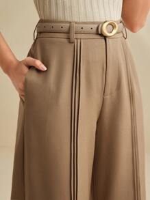 Anewsta 优雅知性棕色褶皱阔腿裤 - 咖啡棕 - 查看 1