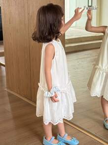 SHEIN Young Girls' Korean Style Princess Embroidered Sleeveless Dress - White - View 5