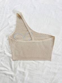 Soleia New Glamorous Color Block Floral Sleeveless Crop Knit Top For Women Sexy Tops Women,Off The Shoulder Sweater - Khaki - View 2