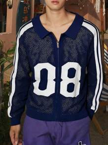 Manfinity Campus Court Aesthetic Post--Plus Size Men's Simple Casual Cardigan, Everyday Fashion - Blue - View 4