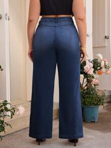 SHEIN Tall CURVE Jeans rectos informales para mujer de talla grande - Azul - Ver 2
