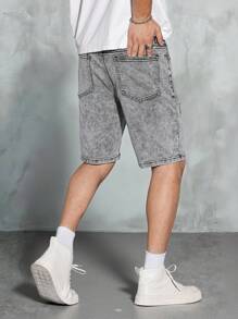 Manfinity EMRG Men's Light Grey Ripped Denim Shorts Avant-Garde Hip-Hop Streetwear Style Zipper Detail Short Length For A Summer Look - Light Grey - View 2