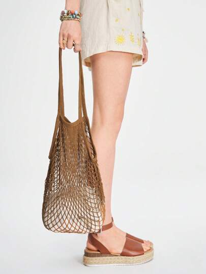 Fairycore Borsa a rete grande e versatile per spiaggia e all'aperto, lavorata a uncinetto