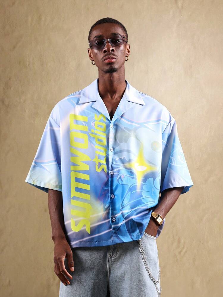 Artistic All Over Print Loose Fit Button Down Shirt