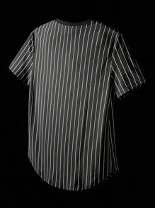 NEON BLANC Maglietta da uomo con toppe a righe e grafica con lettere, stile estivo casual urbano