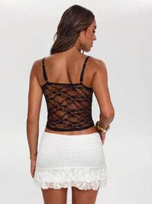 SHEIN BAE Women's A-Line Mini Skirt With Lace Trim And Bowknot Accent, Suitable For Music Festival Party, Street Style, Daily Wear, Baddie, Festival, Rave, Graduation, Spring/Summer - White - View 2