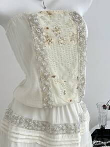 Elamini 女士亮片装饰露肩迷你连衣裙 - 杏色 - 查看 4