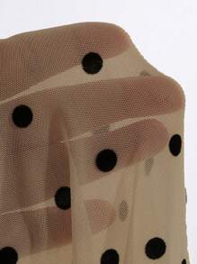 Livesso Polka Dot Print Fitted Pleated Women Long Sleeve Blouse,Fall Clothes - Khaki - View 6