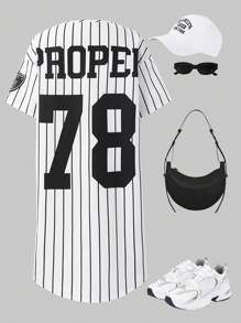 SHEIN Explorewe Tween Girl Striped Baseball Cardigan Jacket, Street Style Back To School Casual Sports Outfit For 2025 Kid Children - White - View 1