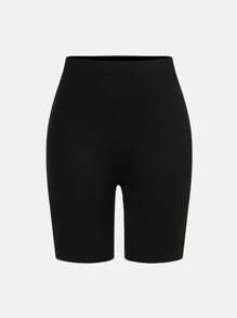 SHEIN Girlism 3 pezzi Leggings aderenti corti casual in maglia nera per ragazze adolescenti, adatti per tutte le stagioni, leggings aderenti per equitazione e sport, leggings versatili di media lunghezza, confezione da 3 leggings a pantaloncino in tinta unita