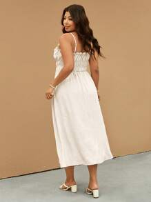 Elaquor 大码休闲度假系带荷叶边下摆束腰连衣裙