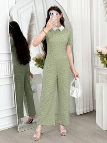 优雅时尚的少女提花连体裤 - 綠色 - 查看 3