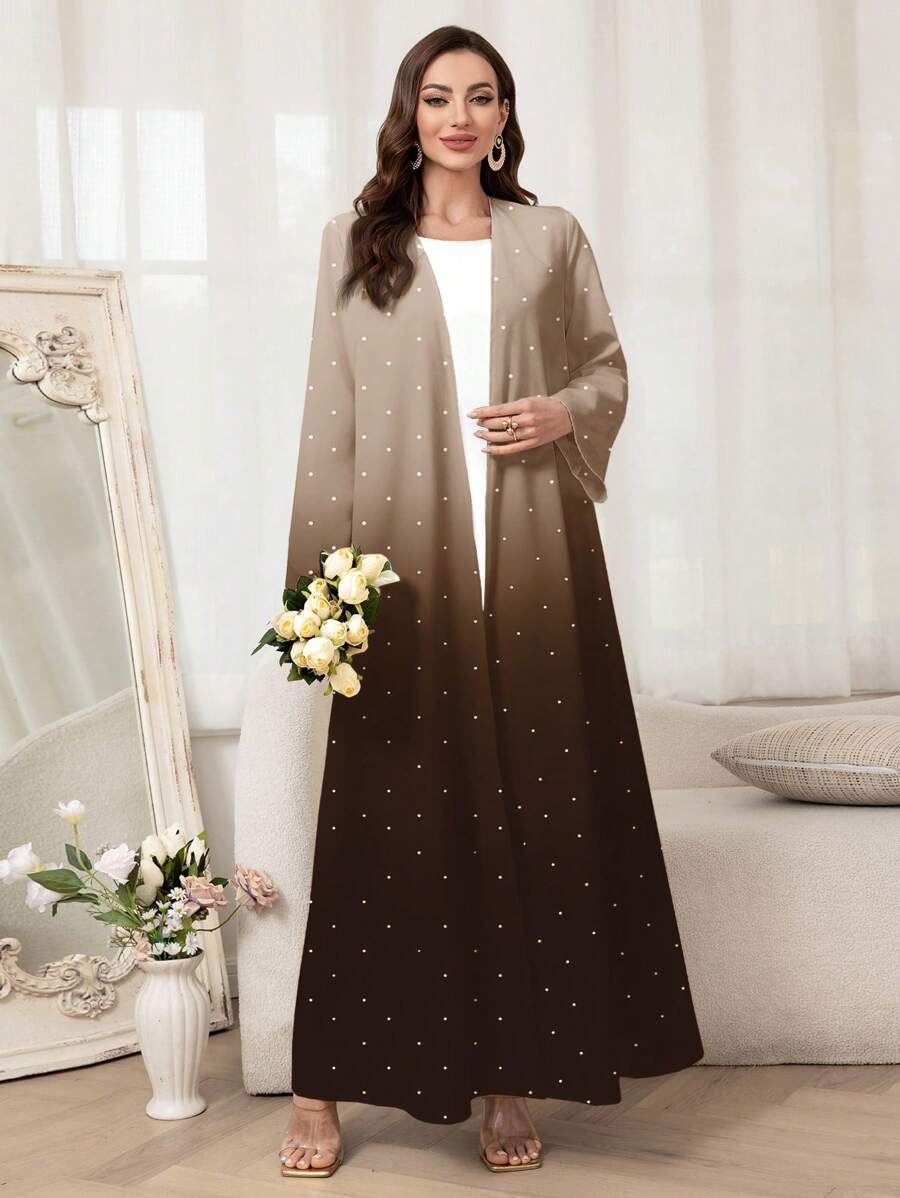 Al Najma 女士优雅渐变色圆点印花阿拉伯风格长袍 - 棕色 - 查看 1