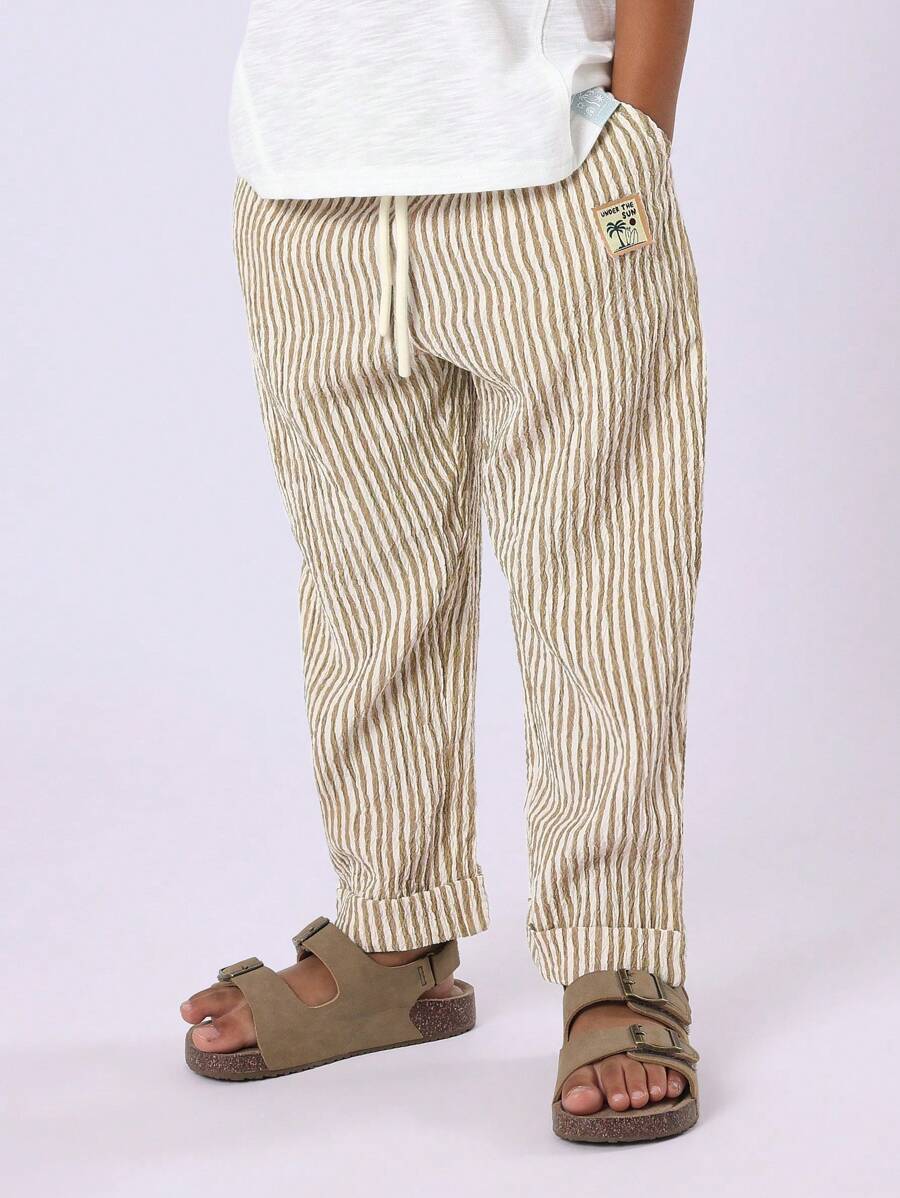 SUMWON 纹理套穿裤泡泡纱裤夏季长裤舒适抽绳腰休闲海滩度假日常穿着