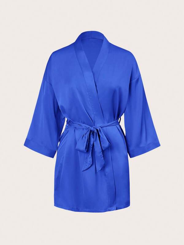 Women's Solid Color Long Sleeve Wrap Robe ,Vacation