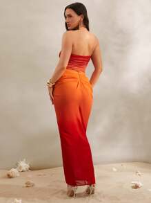 Silquee 夏季女士时尚简约休闲度假紧身网纱橙色渐变抹胸文胸，度假女装上衣，适合海滩度假 - 橘色 - 查看 7