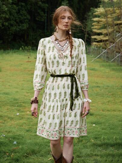 Florisole 女式波西米亚风 A 字中袖花卉印花宽松迷你连衣裙，适合春夏季