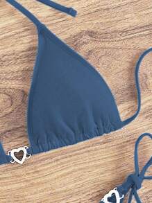 SHEIN Swim 女款素色泳衣套裝，度假與海灘適用 - 深灰色 - 查看 4