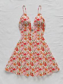 Soleia Vestido casual de mujer de cuello en V con abertura, espalda abierta y bajo con volantes, adecuado para el verano y las vacaciones - Multicolor - Ver 5