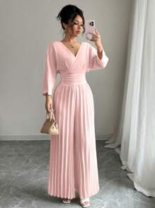 Rafferiza Bộ đồ liền thân dài tay tối giản màu trơn dành cho nữ, mặc hàng ngày - Hồng - Xem 5