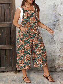 SHEIN Clasi Bộ đồ liền thân thắt nút hoa giản dị cỡ lớn dành cho nữ, ống đứng thoải mái, thích hợp mặc hàng ngày và ngày lễ - Nhiều màu - Xem 4